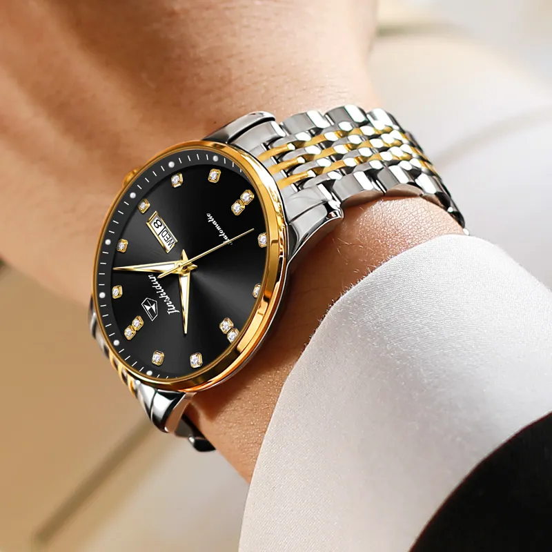 Jin Shi Dun Mechanical Movement Stainless Steel Watchband Watch Men's Watches White Dial-7