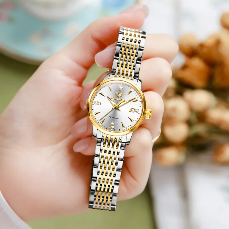 Jin Shi Dun Box Mechanical Movement Stainless Steel Watchband Watch Women's Watch White Dial-10