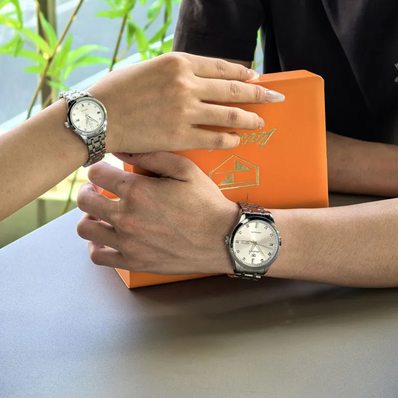 Jin Shi Dun Mechanical Movement Stainless Steel Watchband Watch Unisex Silver Dial-3
