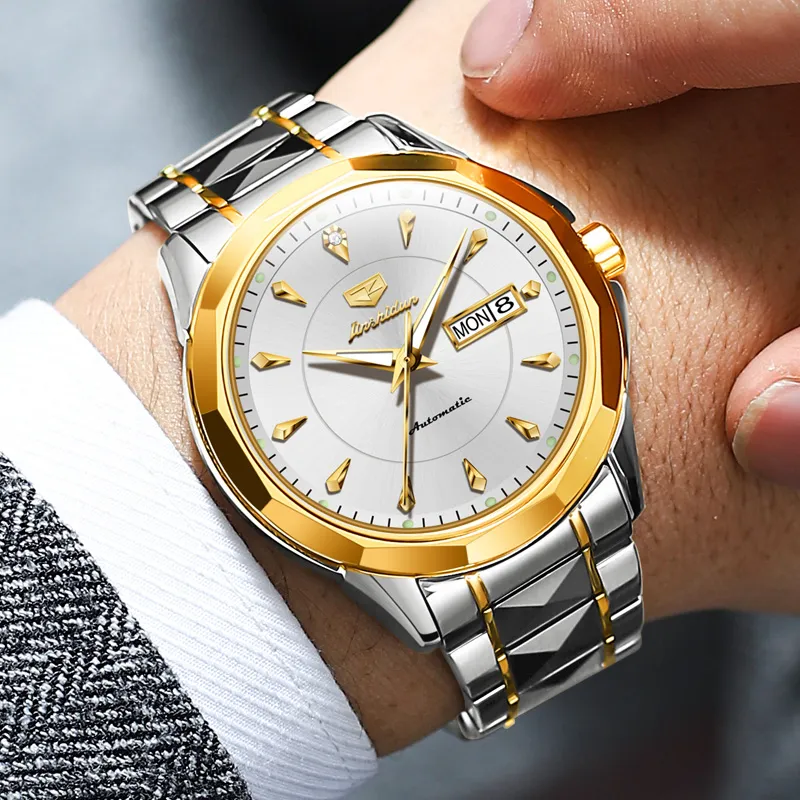 Jin Shi Dun Box Mechanical Movement Stainless Steel Watchband Watch Men's Watches White Dial-20