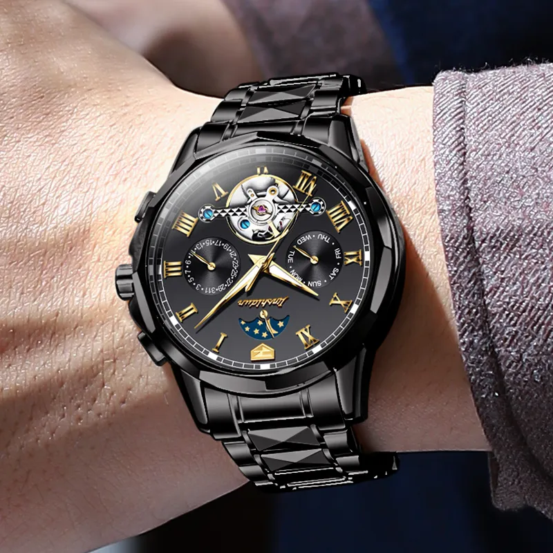 Jin Shi Dun Mechanical Movement Stainless Steel Watchband Watch Men's Watches White Dial-8