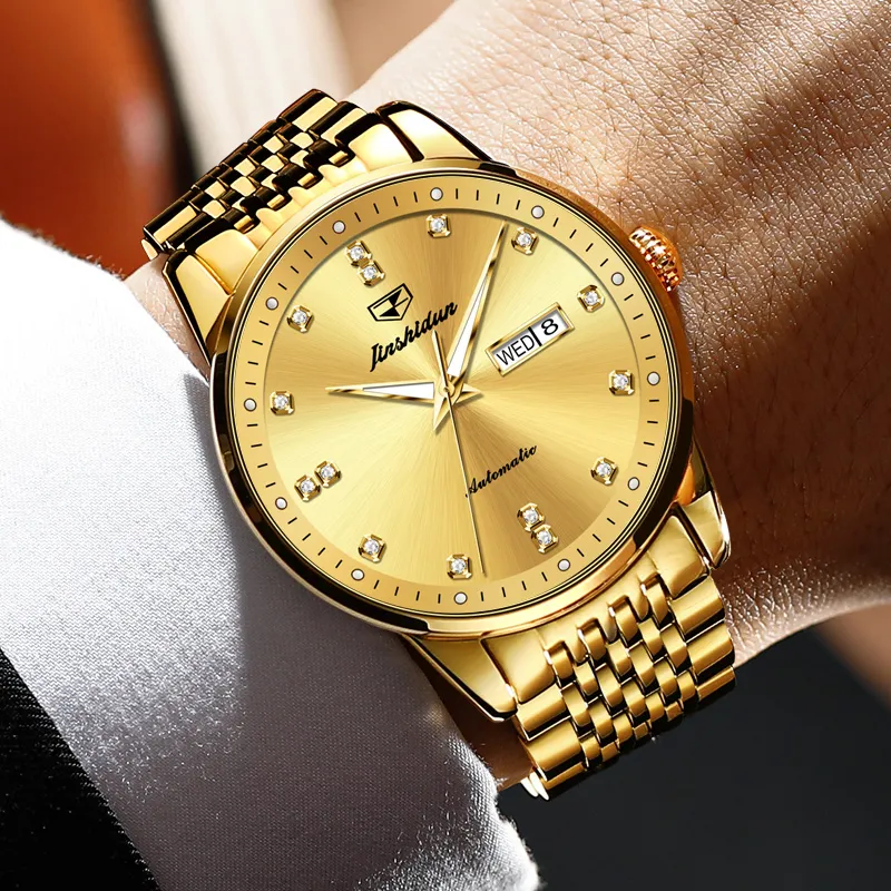 Jin Shi Dun Mechanical Movement Stainless Steel Watchband Watch Men's Watches White Dial-19