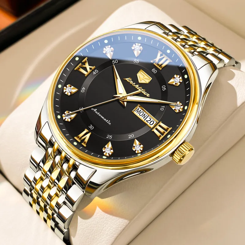 Jin Shi Dun Automatic Mechanical Movement Stainless Steel Watchband Watch Men's Watches White Dial-7