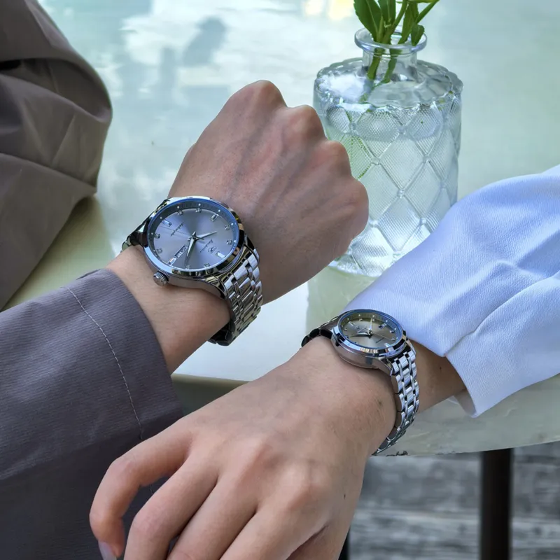 Jin Shi Dun Mechanical Movement Stainless Steel Watchband Watch Unisex Silver Dial-18