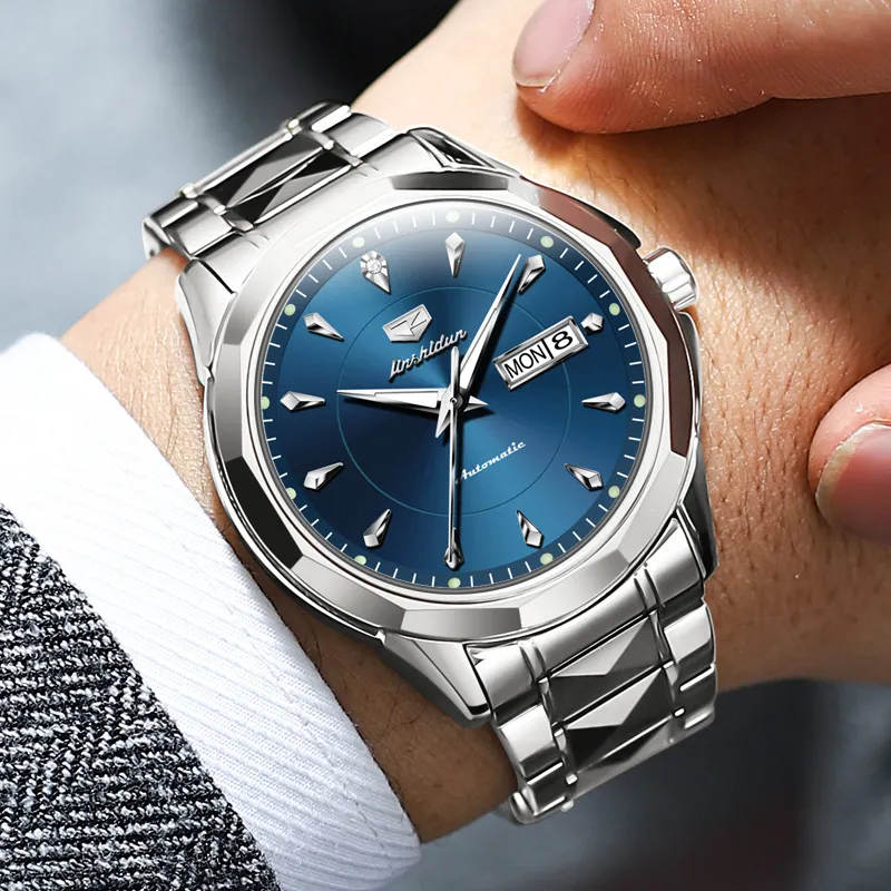 Jin Shi Dun Box Mechanical Movement Stainless Steel Watchband Watch Men's Watches White Dial-8
