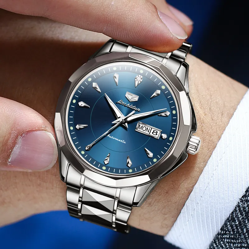 Jin Shi Dun Box Mechanical Movement Stainless Steel Watchband Watch Men's Watches White Dial-9