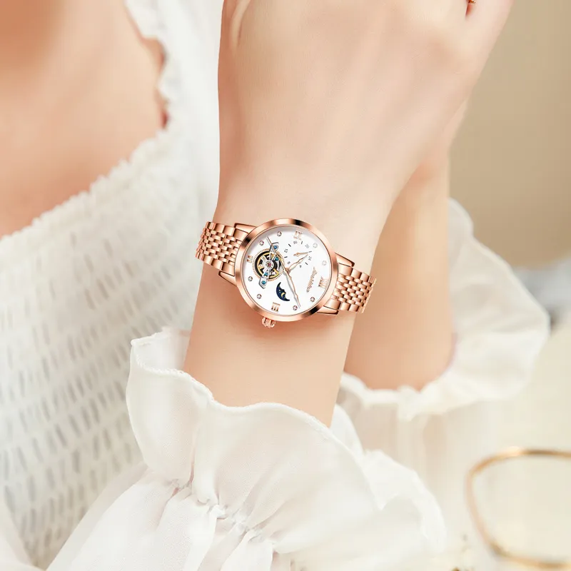 Jin Shi Dun Cut-Out Fly Reel Design Box Mechanical Movement Watch Women's Watch White Dial-3