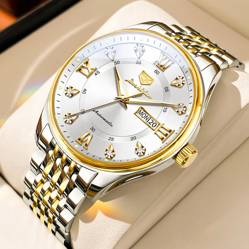 Jin Shi Dun Automatic Mechanical Movement Stainless Steel Watchband Watch Men's Watches White Dial-12