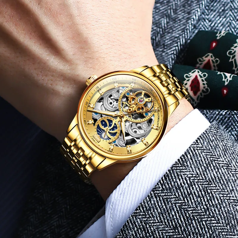Jin Shi Dun Automatic Mechanical Movement Leather Strap Watch Men's Watches White Dial-21