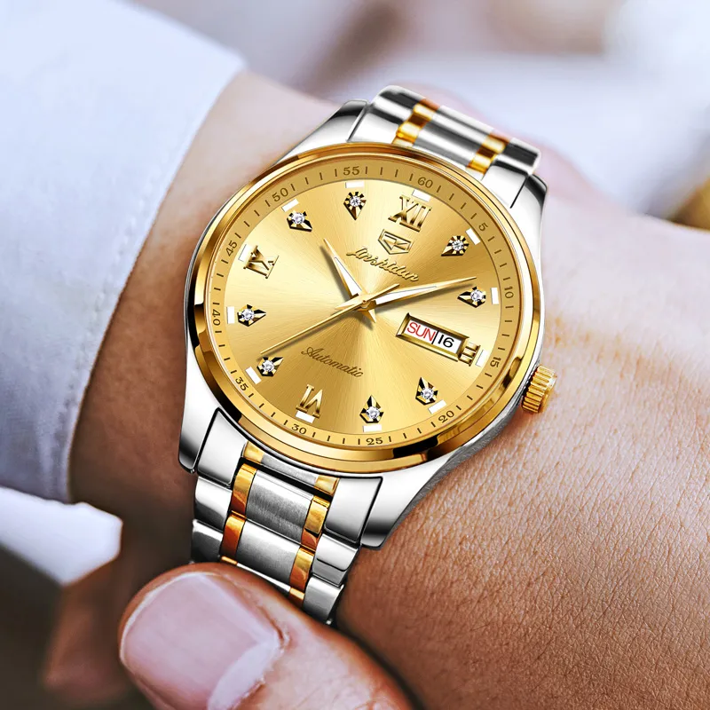 Jin Shi Dun Mechanical Movement Stainless Steel Watchband Watch Men's Watches Black Dial-16
