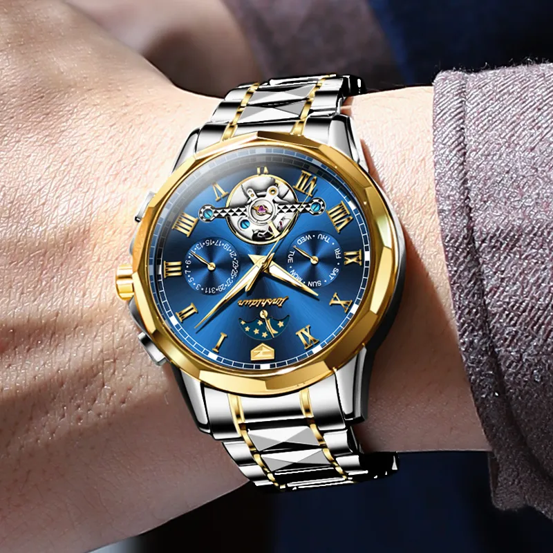 Jin Shi Dun Mechanical Movement Stainless Steel Watchband Watch Men's Watches White Dial-19