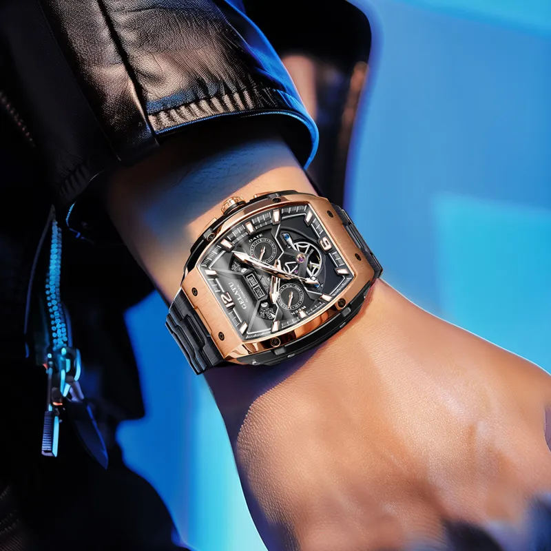 GELATU Mechanical Movement Stainless Steel Watchband Watch Men's Watches Black Dial-11