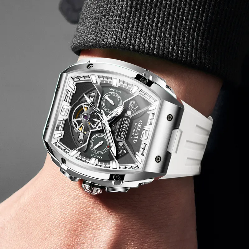 GELATU Automatic Mechanical Movement Silicone Strap Watch Men's Watches Black Dial-18