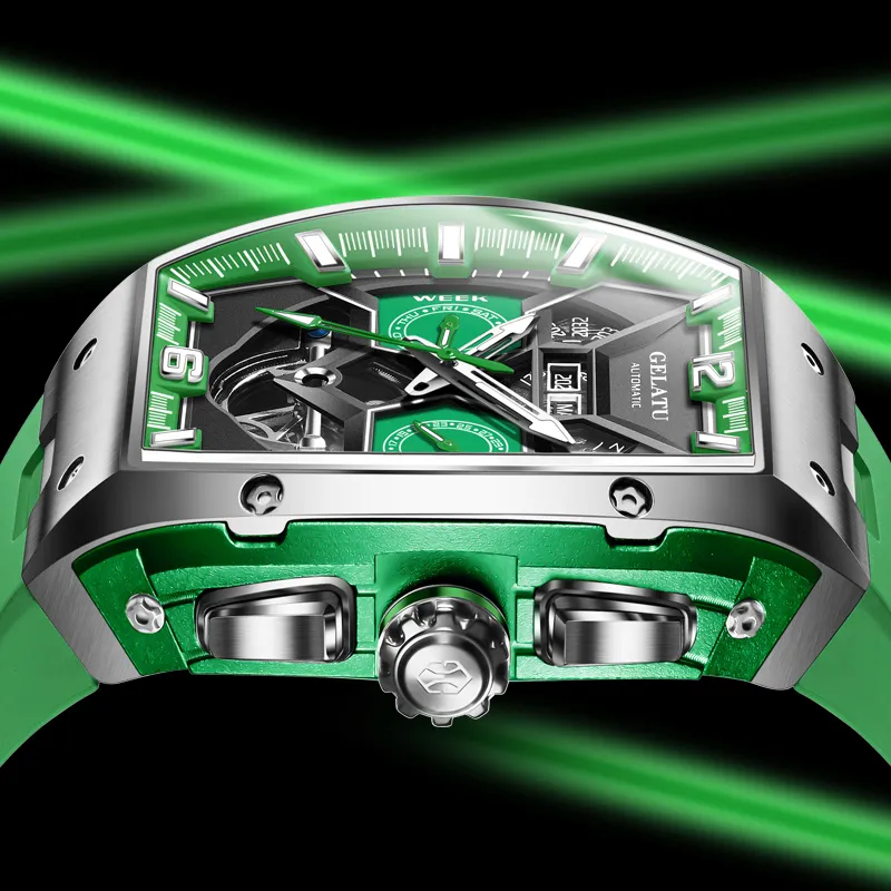 GELATU Automatic Mechanical Movement Silicone Strap Watch Men's Watches Black Dial-29