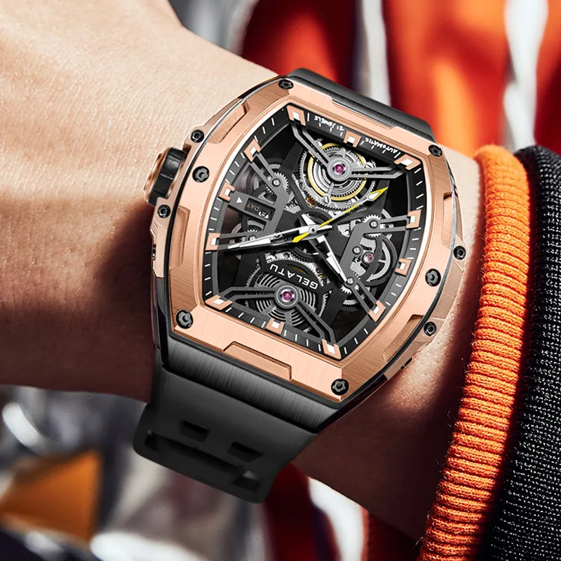GELATU Automatic Mechanical Movement Watch Men's Watches Black Dial-7