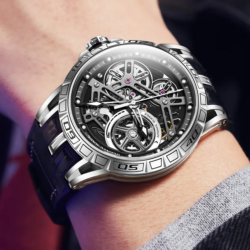 GELATU Automatic Mechanical Movement Genuine Leather Strap Watch Men's Watches Black Dial-1