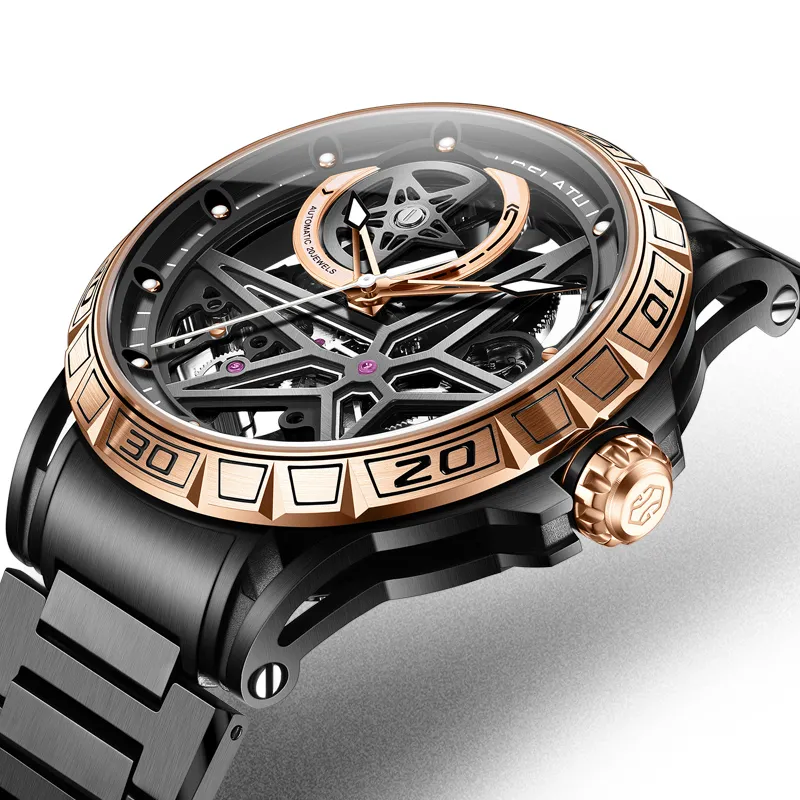 GELATU Mechanical Movement Stainless Steel Watchband Watch Men's Watches Black Dial-3