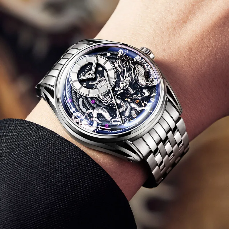 GELATU Automatic Mechanical Movement Watch Men's Watches Black Dial-9