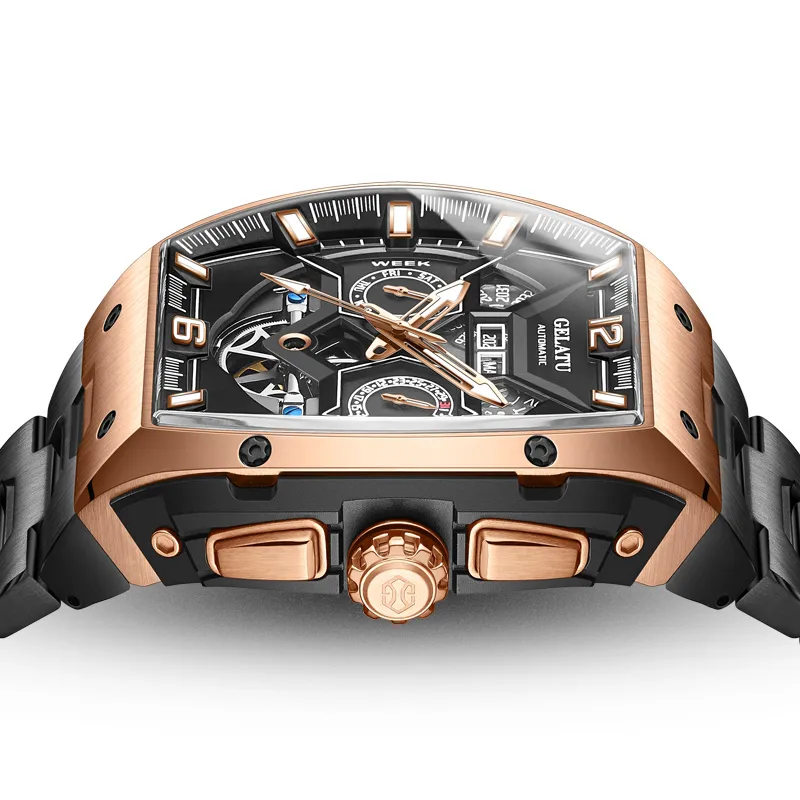 GELATU Mechanical Movement Stainless Steel Watchband Watch Men's Watches Black Dial-8