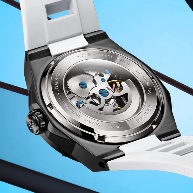 GELATU Automatic Mechanical Movement Silicone Strap Watch Men's Watches Black Dial-7