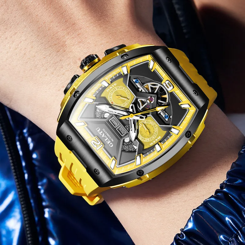 GELATU Automatic Mechanical Movement Silicone Strap Watch Men's Watches Black Dial-21