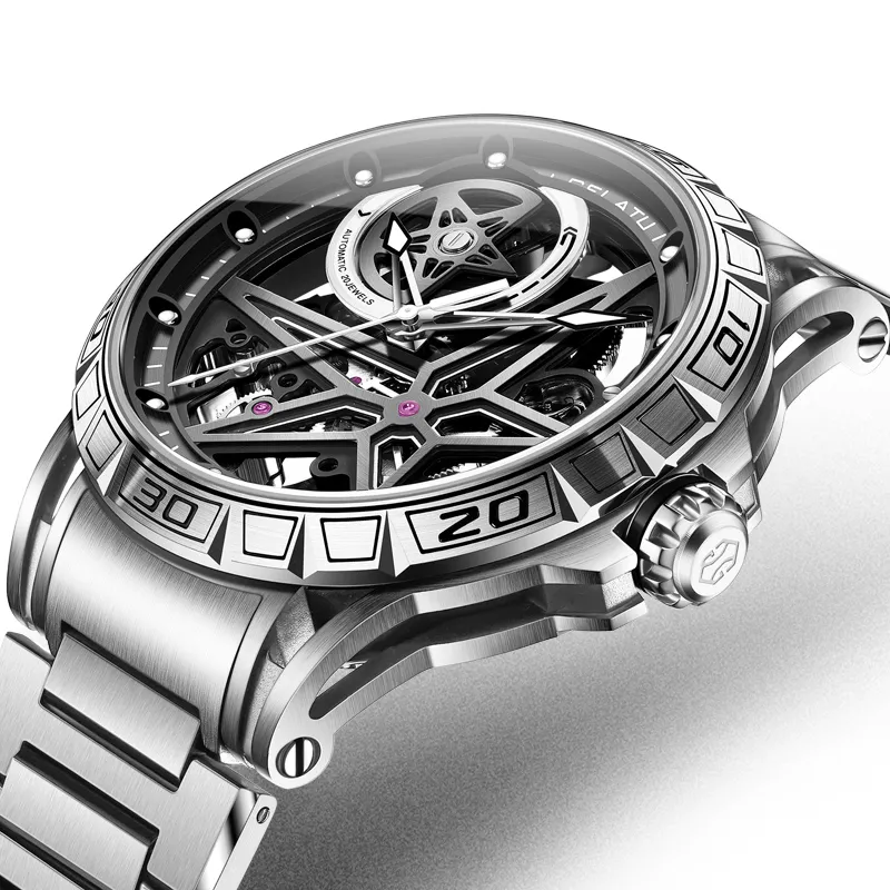 GELATU Mechanical Movement Stainless Steel Watchband Watch Men's Watches Black Dial-1