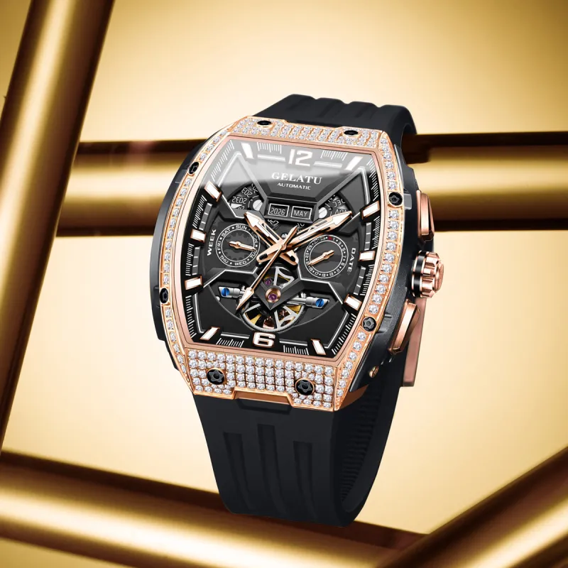 GELATU Mechanical Movement Watch Unisex Black Dial-7