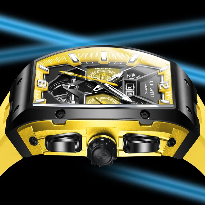 GELATU Automatic Mechanical Movement Silicone Strap Watch Men's Watches Black Dial-22
