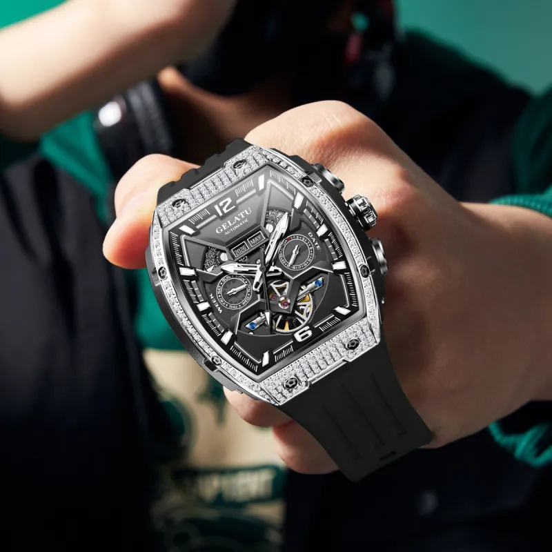 GELATU Mechanical Movement Watch Unisex Black Dial-4