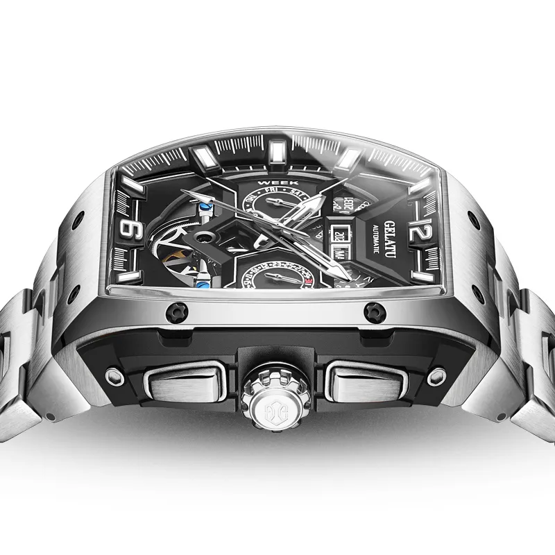 GELATU Mechanical Movement Stainless Steel Watchband Watch Men's Watches Black Dial-2
