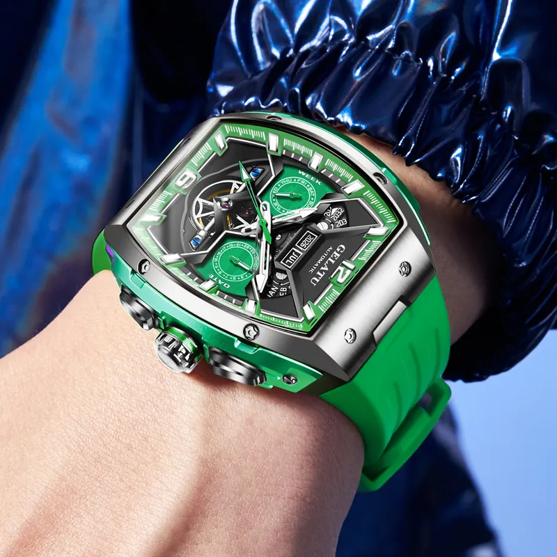 GELATU Automatic Mechanical Movement Silicone Strap Watch Men's Watches Black Dial-28