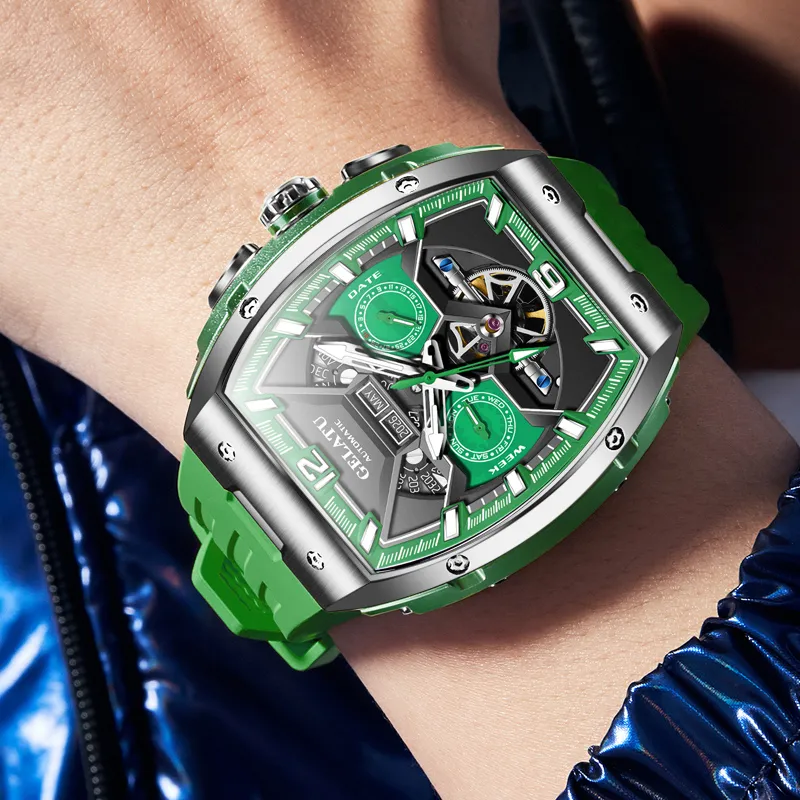 GELATU Automatic Mechanical Movement Silicone Strap Watch Men's Watches Black Dial-26