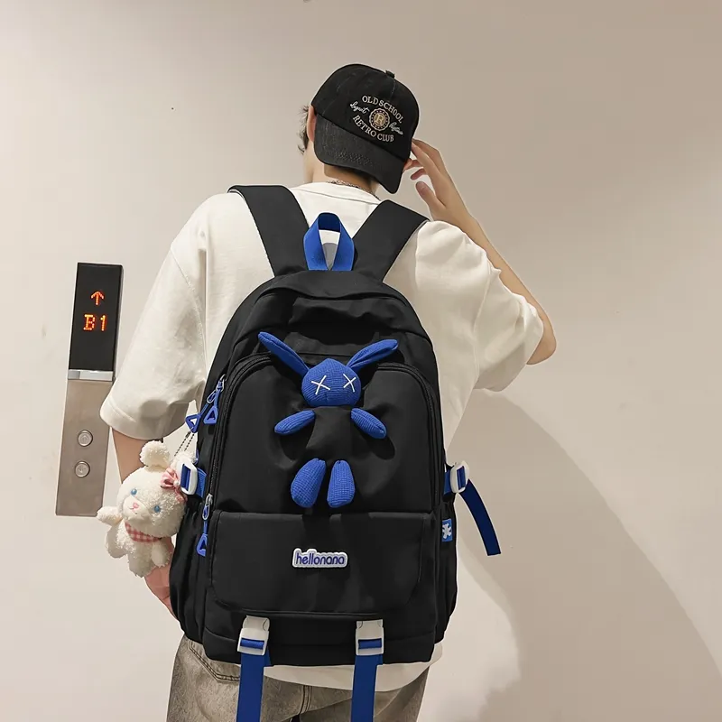 Wolfhorse Nylon Backpack Regular Unisex Black/White/Blue/Pink-2