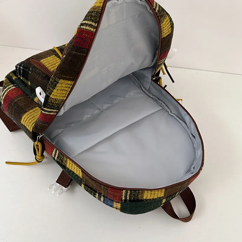 Tibai Nylon Backpack Unisex Yellow Plaid/Green Plaid/Red Plaid-4