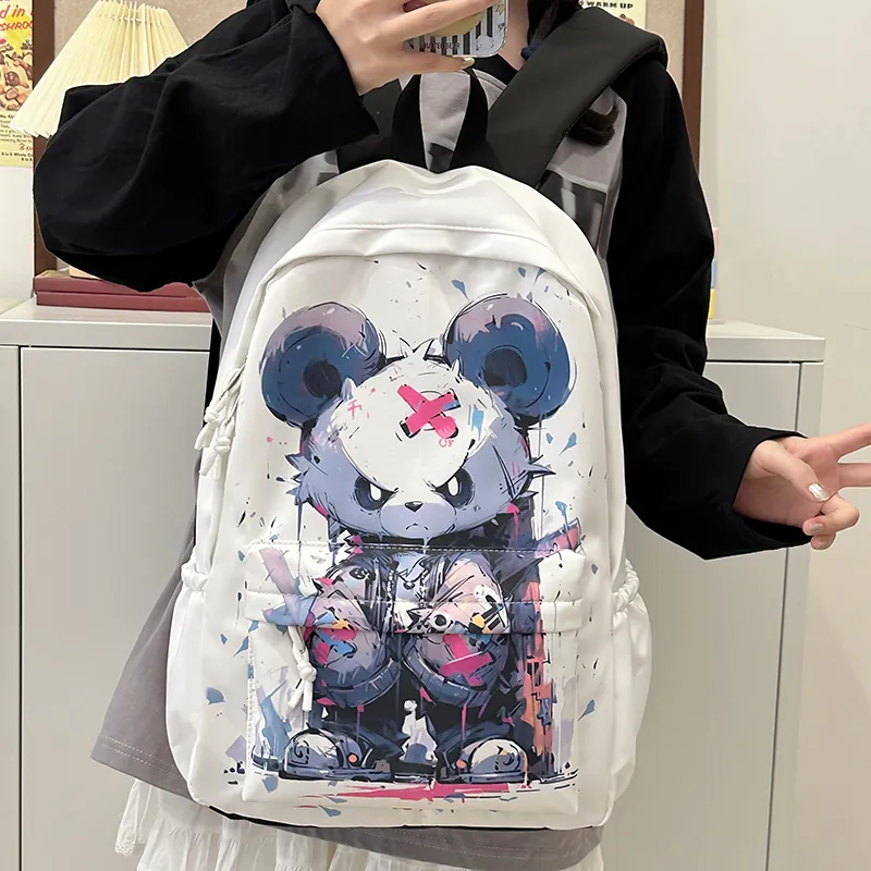 Wolfhorse Nylon Backpack Unisex Black Bear/White Bear-14