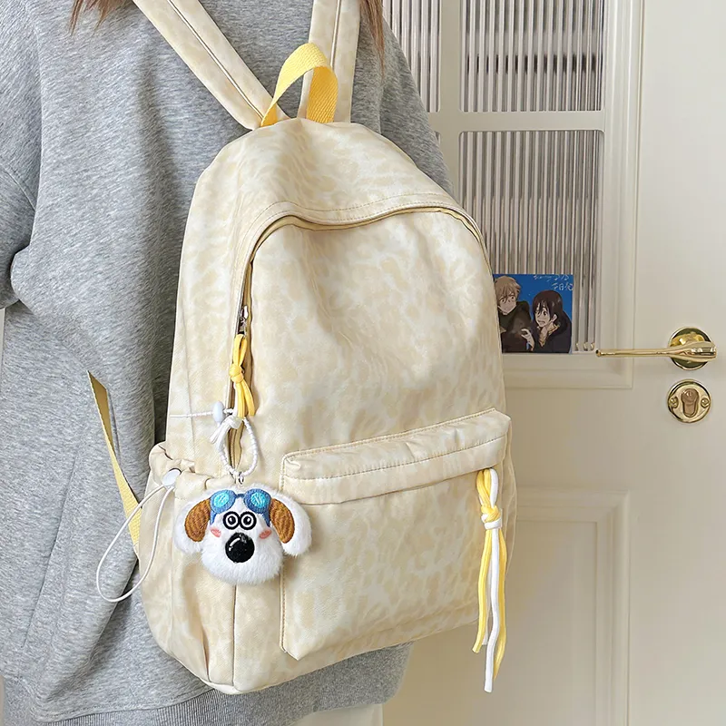 Wolfhorse Nylon Backpack Unisex Pink/Light Gray/Dark Gray/Yellow/Brown-22