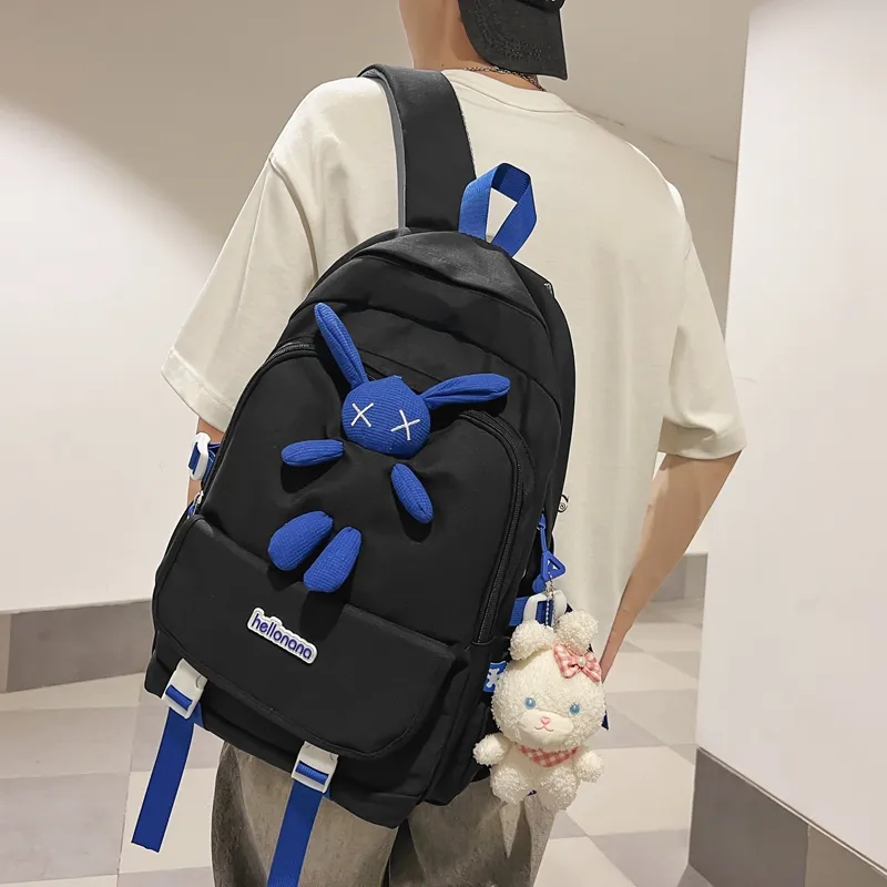 Wolfhorse Nylon Backpack Regular Unisex Black/White/Blue/Pink-6