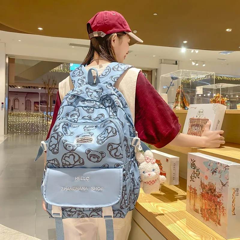 Wolfhorse Nylon Backpack Regular Unisex Black Ecru/Blue/Coffee/White & Black-17