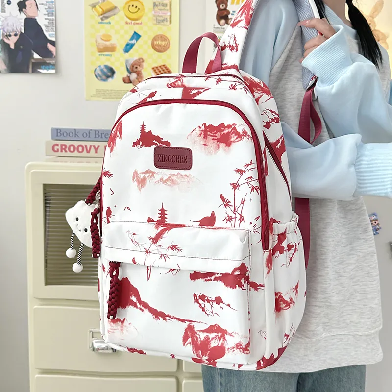 Tibai Nylon Backpack Regular Unisex Pink/Red/Black/Gray/Green-10