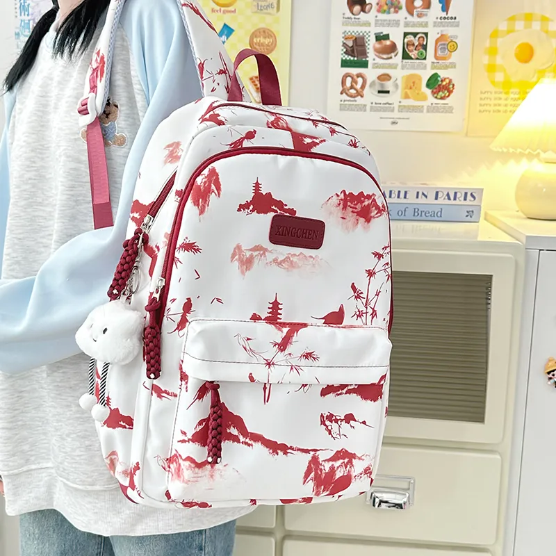 Tibai Nylon Backpack Regular Unisex Pink/Red/Black/Gray/Green-11