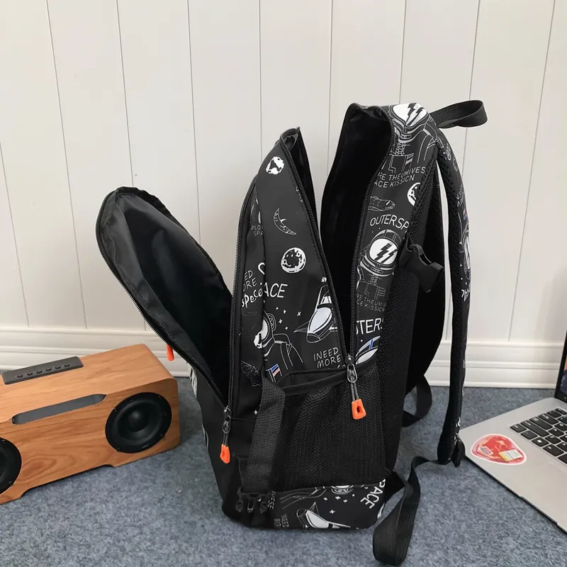 Wolfhorse Nylon Backpack Unisex Black/White/Khaki-3