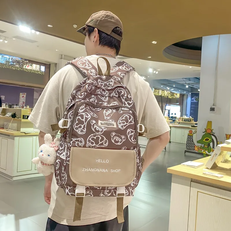 Wolfhorse Nylon Backpack Regular Unisex Black Ecru/Blue/Coffee/White & Black-24