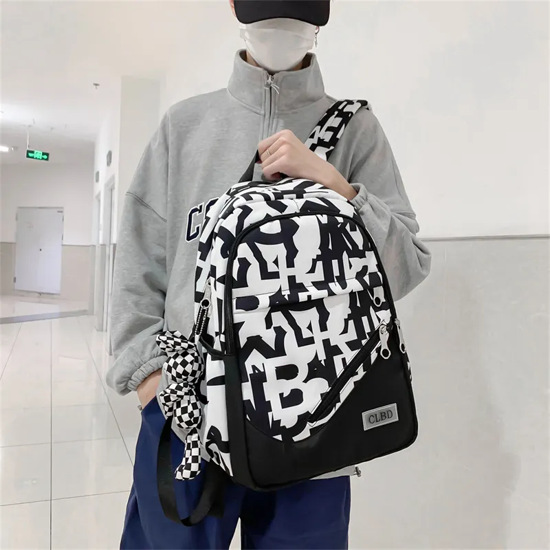 Wolfhorse Nylon Backpack Unisex Black Large Letter/Black Small Letter/Pink Cartoon-6