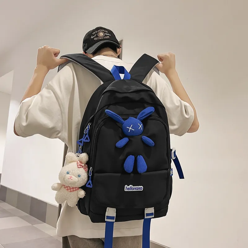 Wolfhorse Nylon Backpack Regular Unisex Black/White/Blue/Pink-3