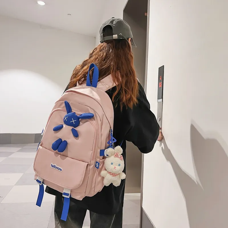 Wolfhorse Nylon Backpack Regular Unisex Black/White/Blue/Pink-27
