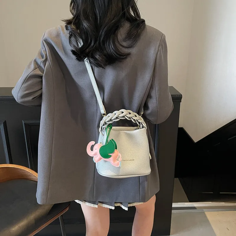 Paulinka PU Bucket Bag, One Shoulder Handbag Women's Ecru Black/Silver/Blue Pink-12