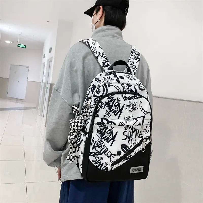 Wolfhorse Nylon Backpack Unisex Black Large Letter/Black Small Letter/Pink Cartoon-8