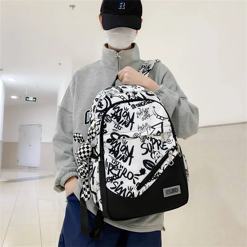Wolfhorse Nylon Backpack Unisex Black Large Letter/Black Small Letter/Pink Cartoon-12