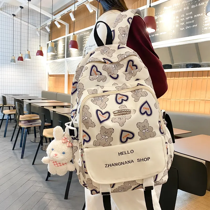 Wolfhorse Nylon Backpack Regular Unisex Black Ecru/Blue/Coffee/White & Black-11