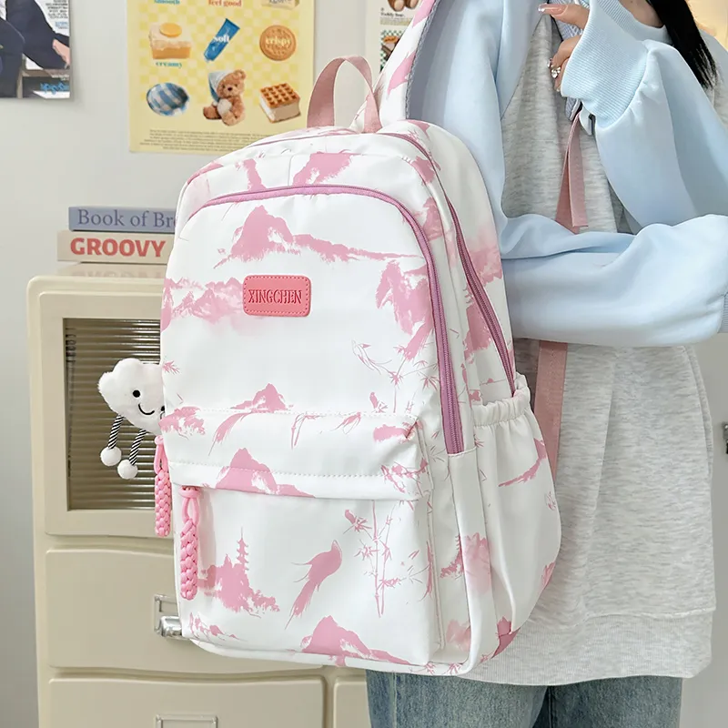 Tibai Nylon Backpack Regular Unisex Pink/Red/Black/Gray/Green-3